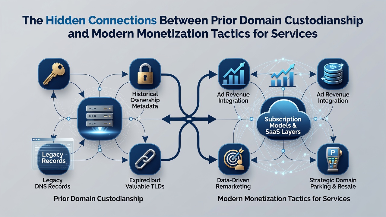 Analytics dashboard displaying domain history metrics alongside monetization performance indicators