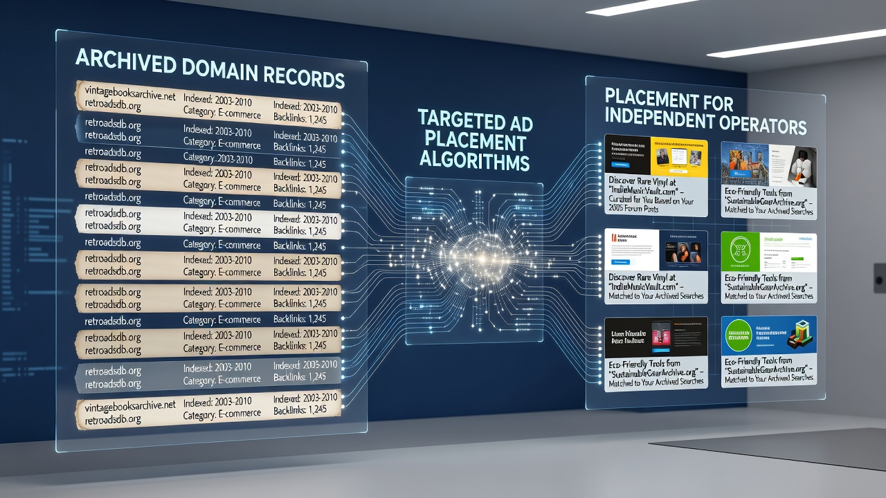 Data flow diagram showing how domain archives connect to real-time ad bidding for smaller operators